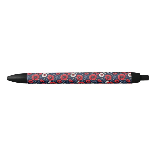 Stylo Noir Coquelicots rouges et blancs vibrants (Devant)