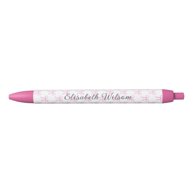 Stylo Noir Coquette élégante Bow rose Nom du script Monogramm (Devant)