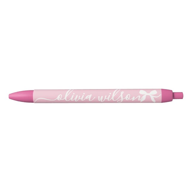 Stylo Noir Coquette rose mignon Monogramme de fond (Devant)