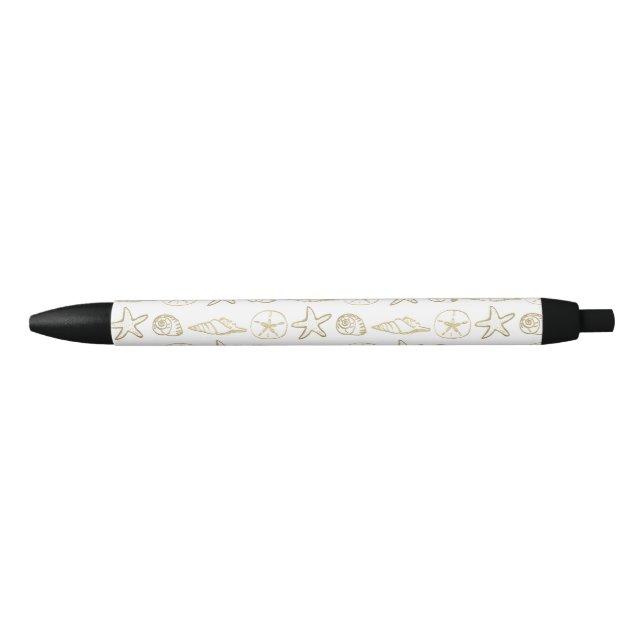 Stylo Noir Coquillages de mer aspect feuille d'or Chic Plage  (Devant)