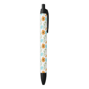 Stylo Noir Coquilles Marines Fleur Orange