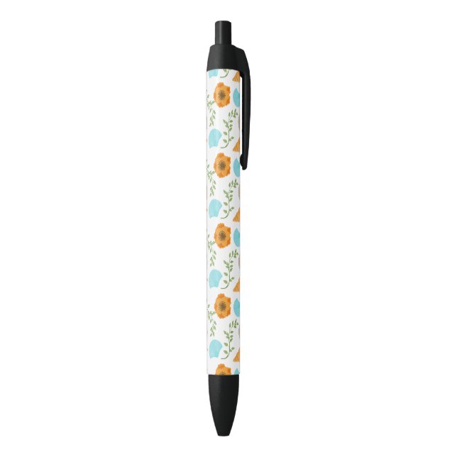 Stylo Noir Coquilles Marines Fleur Orange (Bas (Vertical))