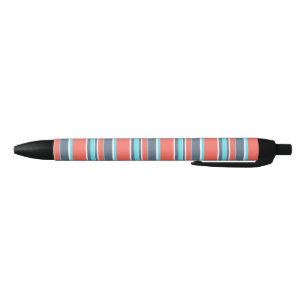 Stylo Noir Corail vivant, bandes bleues et grises