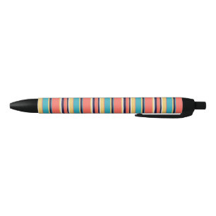Stylo Noir Corail vivant, rayures bleues et jaunes