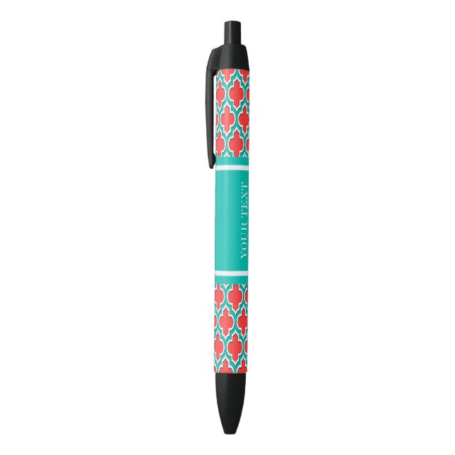Stylo Noir Coral Red, Teal Moroccan #4DS Teal Name monogram (Haut (Vertical))