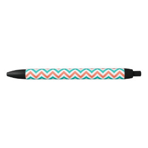 Stylo Noir Coral, Teal, White Large Chevron Zig Zag