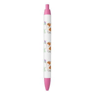 Stylo Noir Corgi avec le papillon dans le rose