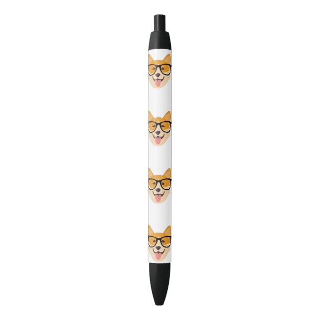 Stylo Noir Corgi drôle avec lunettes (devant Vertical)