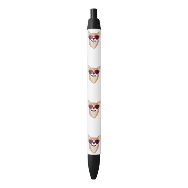 Stylo Noir Corgi Souriant Avec Lunettes De Soleil (devant Vertical)