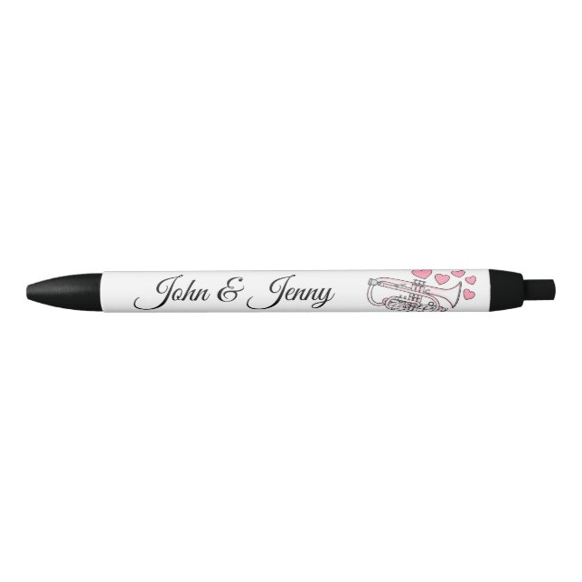 Stylo Noir Cornet Musicien Personnalisé Mariage Favoriser Cad (Devant)