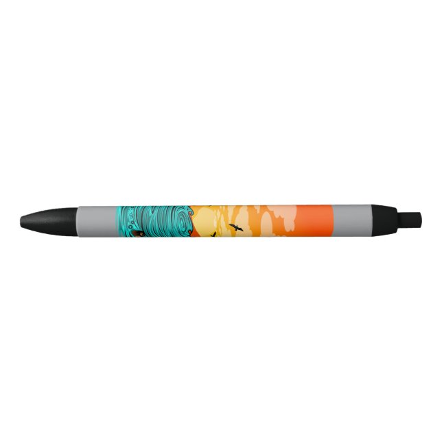 Stylo Noir Coucher de soleil de palmier (Devant)