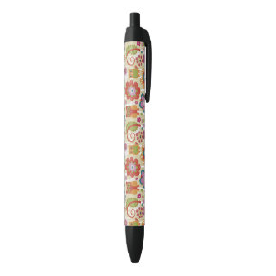 Stylo Noir Couleur florale et hibou