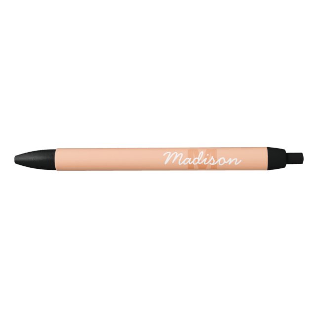 Stylo Noir Couleur pêche pastel cool avec nom de monogramme p (Devant)