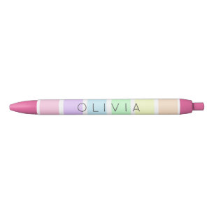 Stylo Noir Couleurs pastel mignonnes rayures arc-en-ciel mult