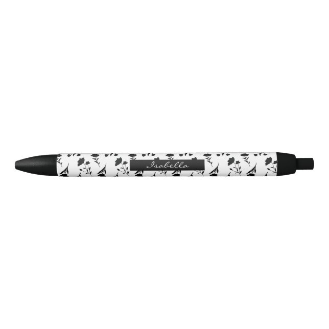 Stylo Noir Coutume Retour à l'école dortoir noir blanc floral (Devant)