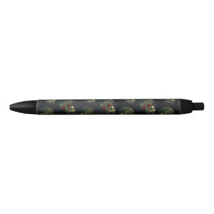 Stylo Noir Crâne de araignée et roses glamour gothique