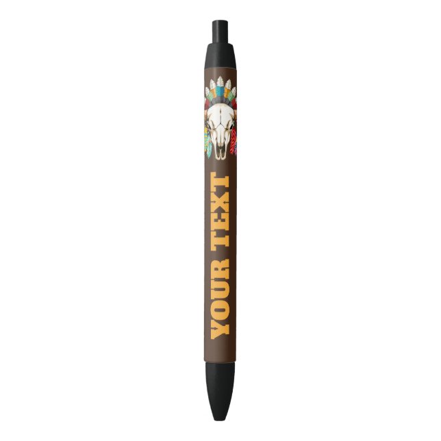 Stylo Noir Crâne de buffle emblème amérindien (devant Vertical)
