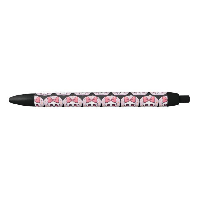 Stylo Noir Crâne Pastel Goth avec un Nœud (Devant)