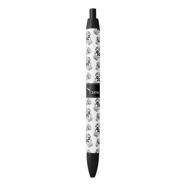 Stylo Noir Crânes nommés personnalisés de sucre blanc (devant Vertical)