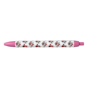 Stylo Noir Croissant mécanique avec roses rouges