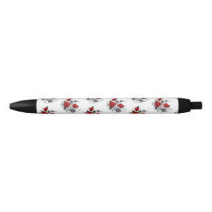 Stylo Noir Croissant mécanique avec roses rouges
