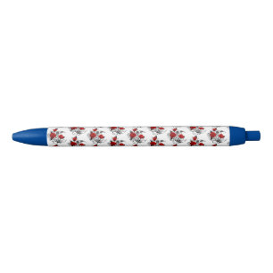 Stylo Noir Croissant mécanique avec roses rouges
