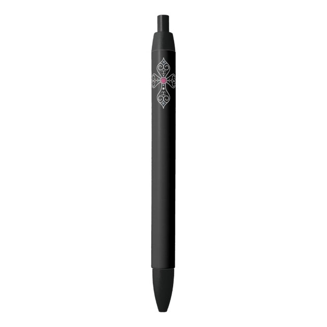 Stylo Noir Croix chrétienne (devant Vertical)