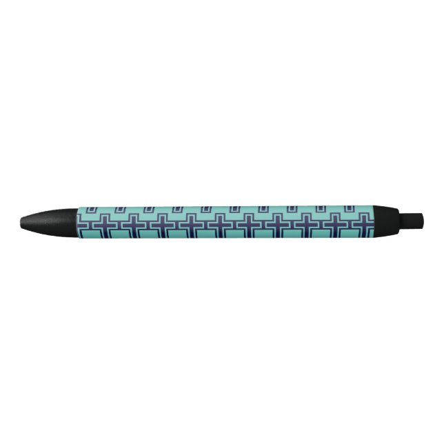 Stylo Noir Croix chrétienne bleue différentes variantes (Devant)