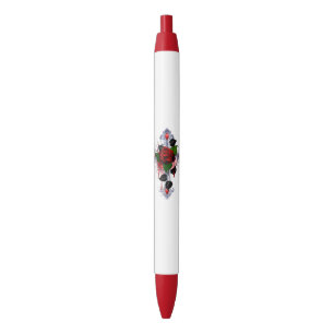 Stylo Noir Croix d'argent avec une rose rouge
