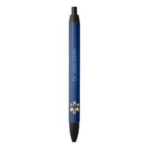 Stylo Noir Croix d'or bleu Médicale 3D Caduceus