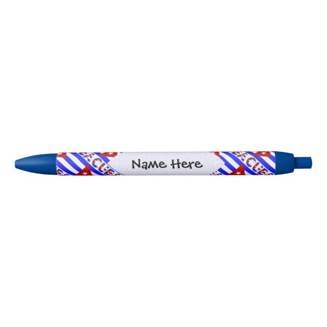 Stylo Noir Cuba et drapeau cubain bleu clair avec votre nom e (Devant)