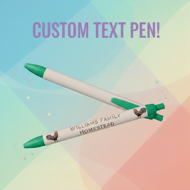 Stylo Noir Custom Homestead Name with Roosters Pen (Rooster and text or name pen. Personalized stationery for you!)