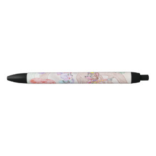 Stylo Noir Custom Kids Artwork, deux mignonnes souris, fleurs