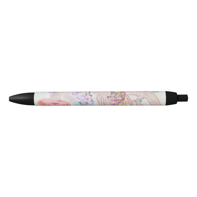 Stylo Noir Custom Kids Artwork, deux mignonnes souris, fleurs (Devant)