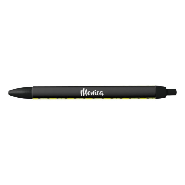 Stylo Noir Custom name yellow plaid (Devant)