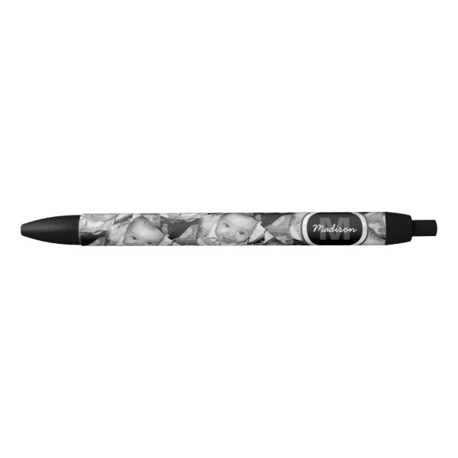 Stylo Noir Customisez votre motif photo noir blanc Monogramme (Devant)