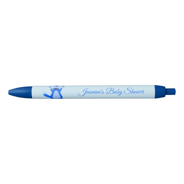 Stylo Noir Cute Blue Baby Boy Fox Baby shower personnalisé (Devant)