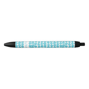 Stylo Noir Cute Blue Minimalist Daisy Motif Floral Nom