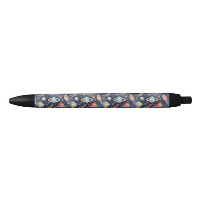 Stylo Noir Cute Boy Space Planet Aquarelle Bleu Orange (Devant)