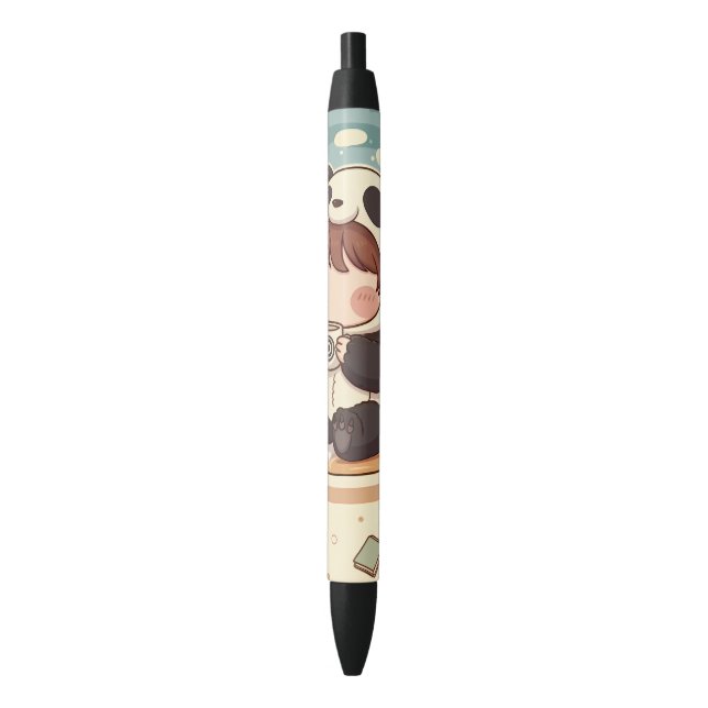 Stylo Noir Cute Chibi Panda Custom Ink Pen (devant Vertical)
