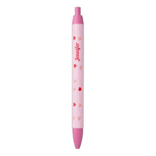 Stylo Noir Cute Chic Blush Rose Coeurs rouges Personnalisé