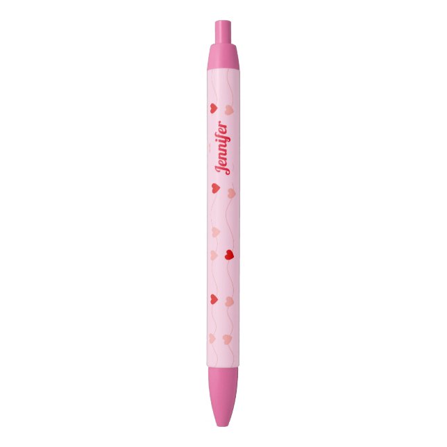 Stylo Noir Cute Chic Blush Rose Coeurs rouges Personnalisé (devant Vertical)