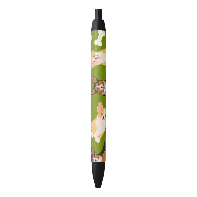 Stylo Noir Cute Corgi Motif Vert (devant Vertical)