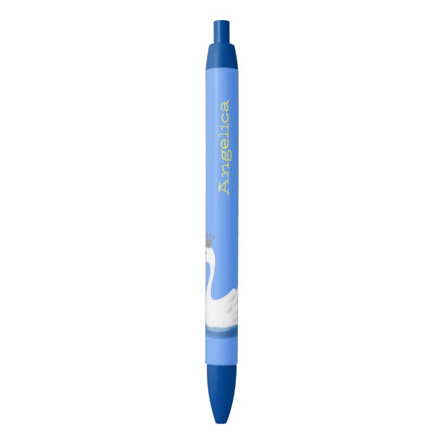 Stylo Noir Cute cygne blanc avec dessin de la couronne (devant Vertical)