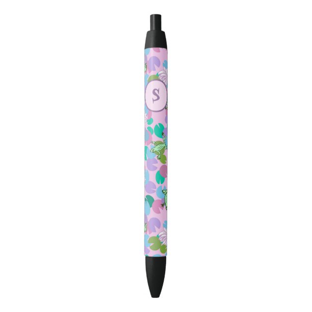 Stylo Noir Cute grenouilles rose et verte Monogramme personna (devant Vertical)