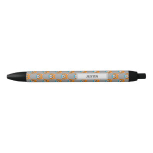 Stylo Noir Cute Happy Ginger Cat avec Papillon Personnalise