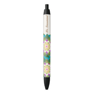 Stylo Noir Cute Lotus Floral Flower Nom personnalisé