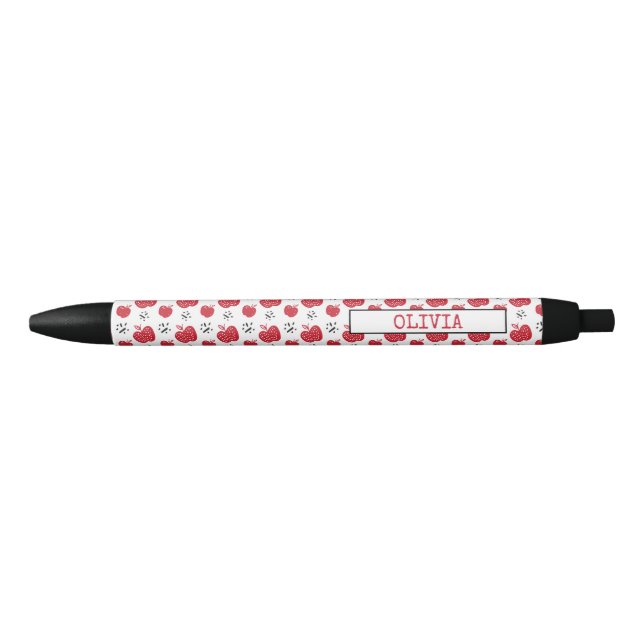 Stylo Noir Cute Motif rouge pomme personnalisé (Devant)