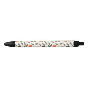 Stylo Noir Cute Orange et Motif Feuille