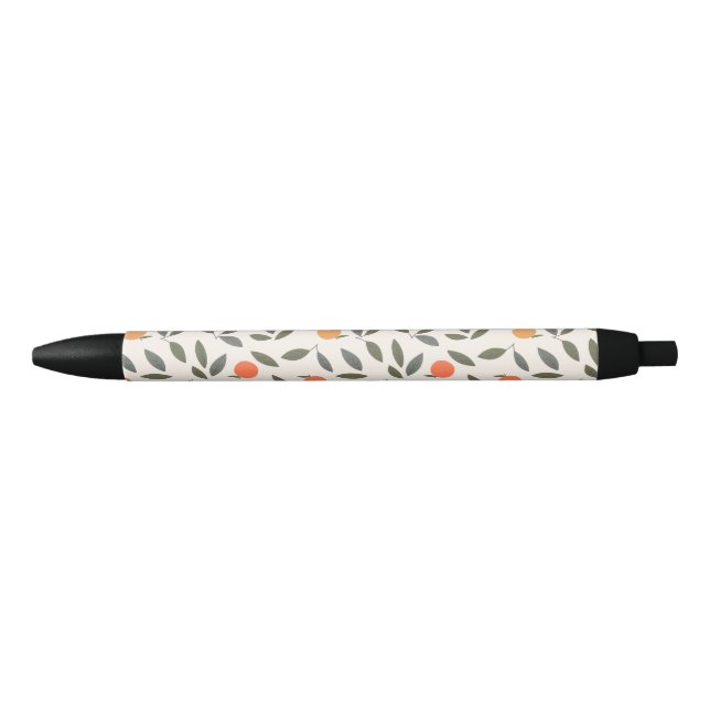 Stylo Noir Cute Orange et Motif Feuille (Devant)
